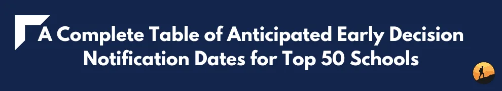 A Complete Table of Anticipated Early Decision Notification Dates for Top 50 Schools